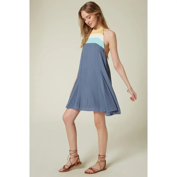NWT O'Neill Women's‎ Halter Mini Dress Blue Size Medium Summer Casual Sleeveless - Picture 2 of 13
